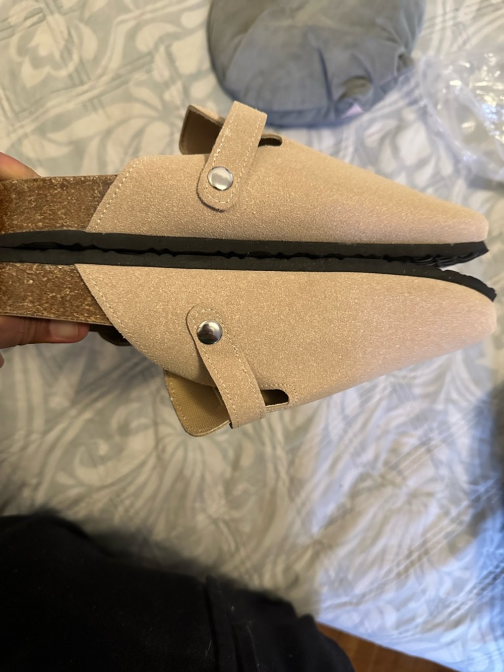 Suede Buckle Clog Slide in Beige - Picture 3 of 8